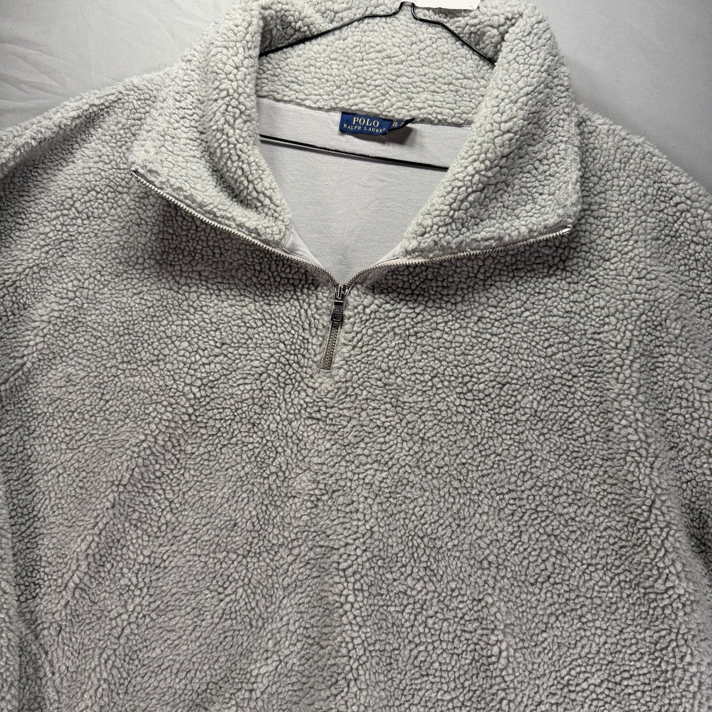 Polo Ralph Lauren 1/4 Zip Pullover Mens XL Gray Sweatshirt Deep Pile Fleece